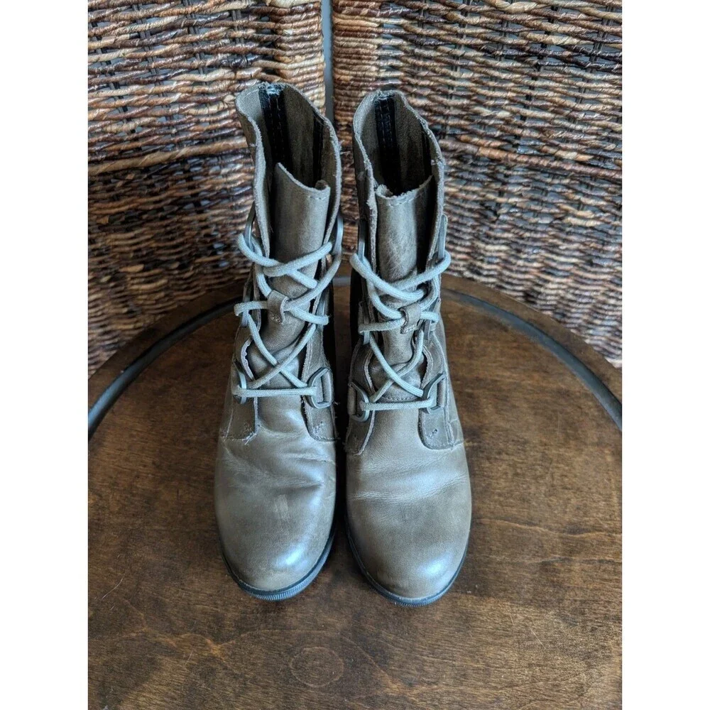Sorel Joan of Arctic Wedge II Ankle Boots Leather Women's 7.5 Green Winter Fall
